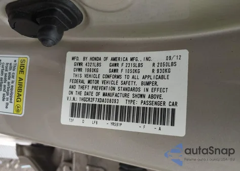 2013 Honda Accord Ex from USA, damaged, VIN 1HGCR2F7XDA008093